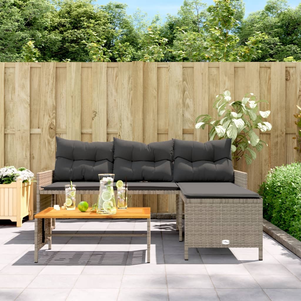 Tuinbank met tafel en kussens L-vormig poly rattan grijs is nu te koop bij PeponiXL, paradijselijk wonen!