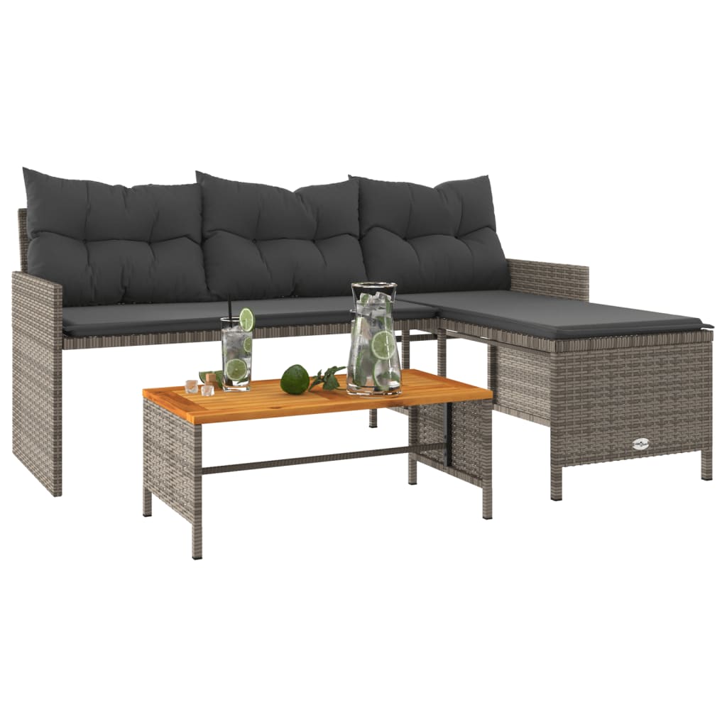 Tuinbank met tafel en kussens L-vormig poly rattan grijs is nu te koop bij PeponiXL, paradijselijk wonen!