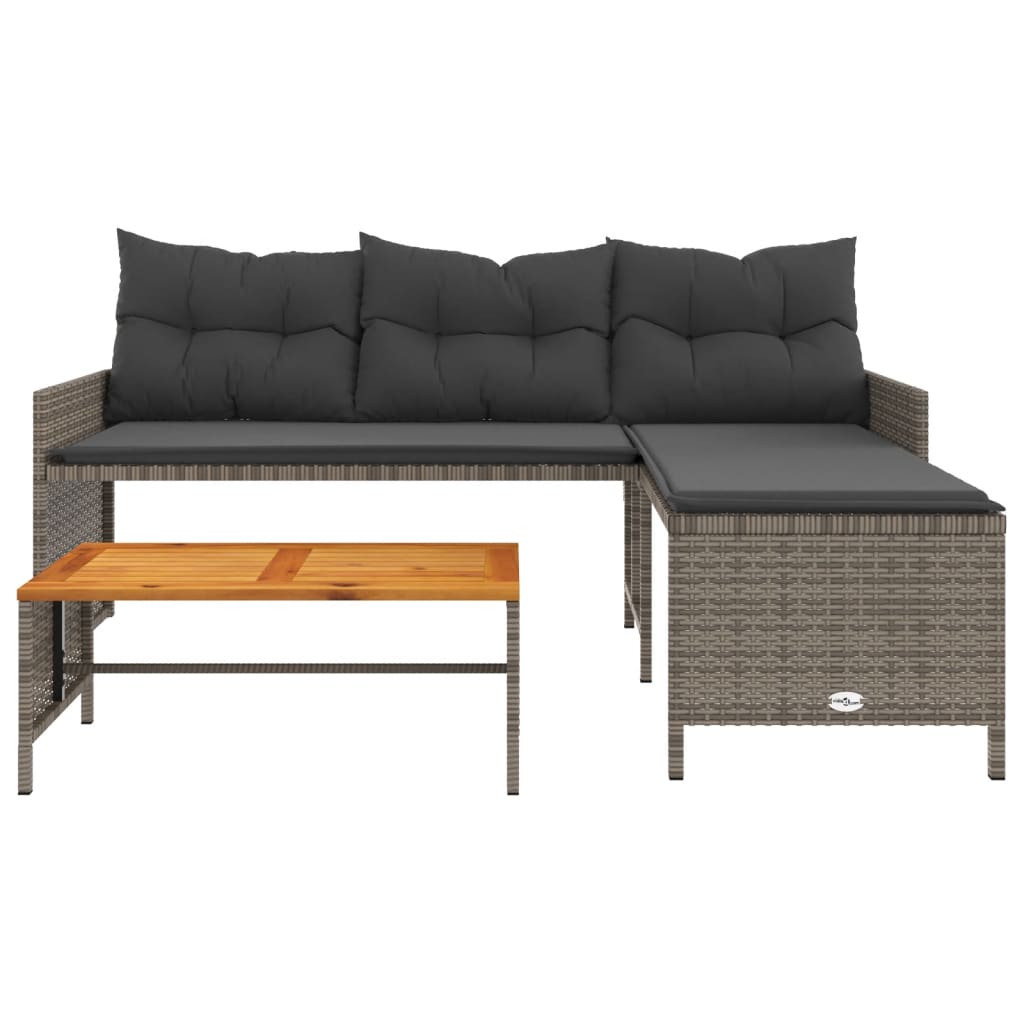 Tuinbank met tafel en kussens L-vormig poly rattan grijs is nu te koop bij PeponiXL, paradijselijk wonen!