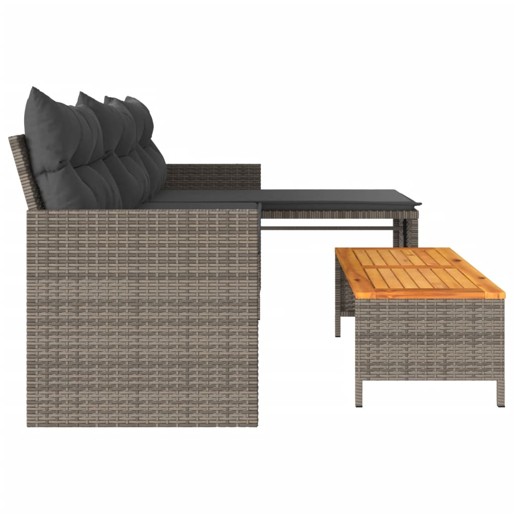 Tuinbank met tafel en kussens L-vormig poly rattan grijs is nu te koop bij PeponiXL, paradijselijk wonen!