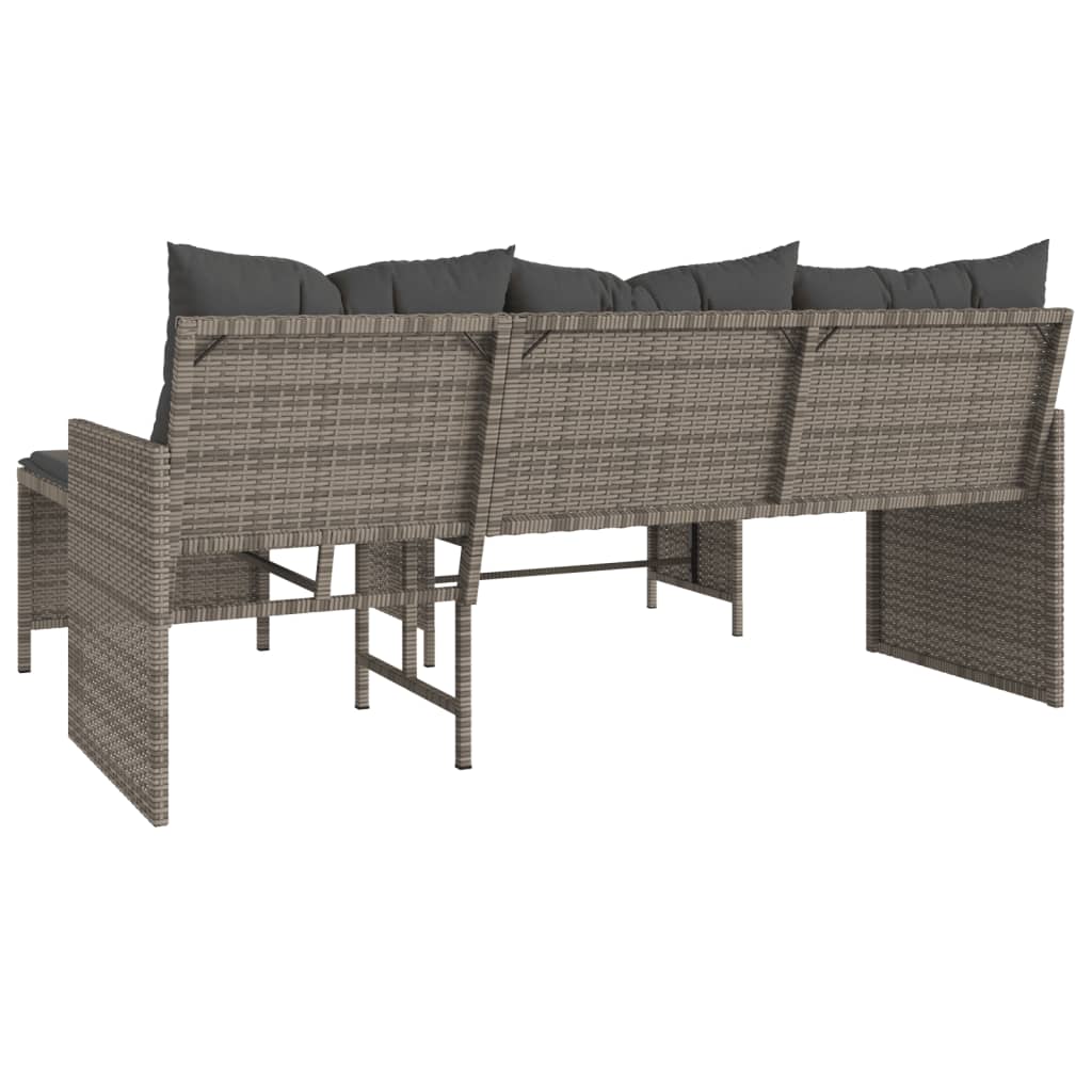 Tuinbank met tafel en kussens L-vormig poly rattan grijs is nu te koop bij PeponiXL, paradijselijk wonen!