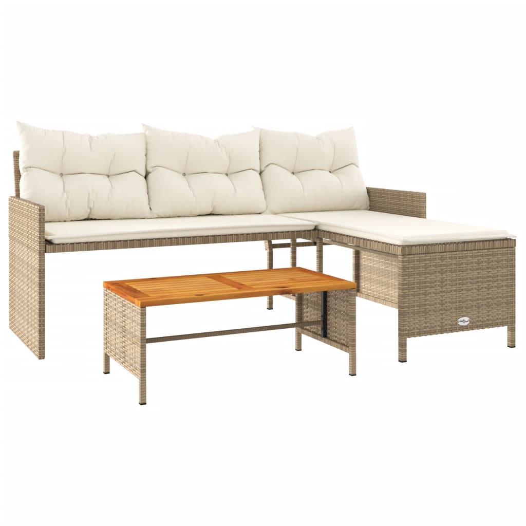 Tuinbank met tafel en kussens L-vormig poly rattan beige is nu te koop bij PeponiXL, paradijselijk wonen!