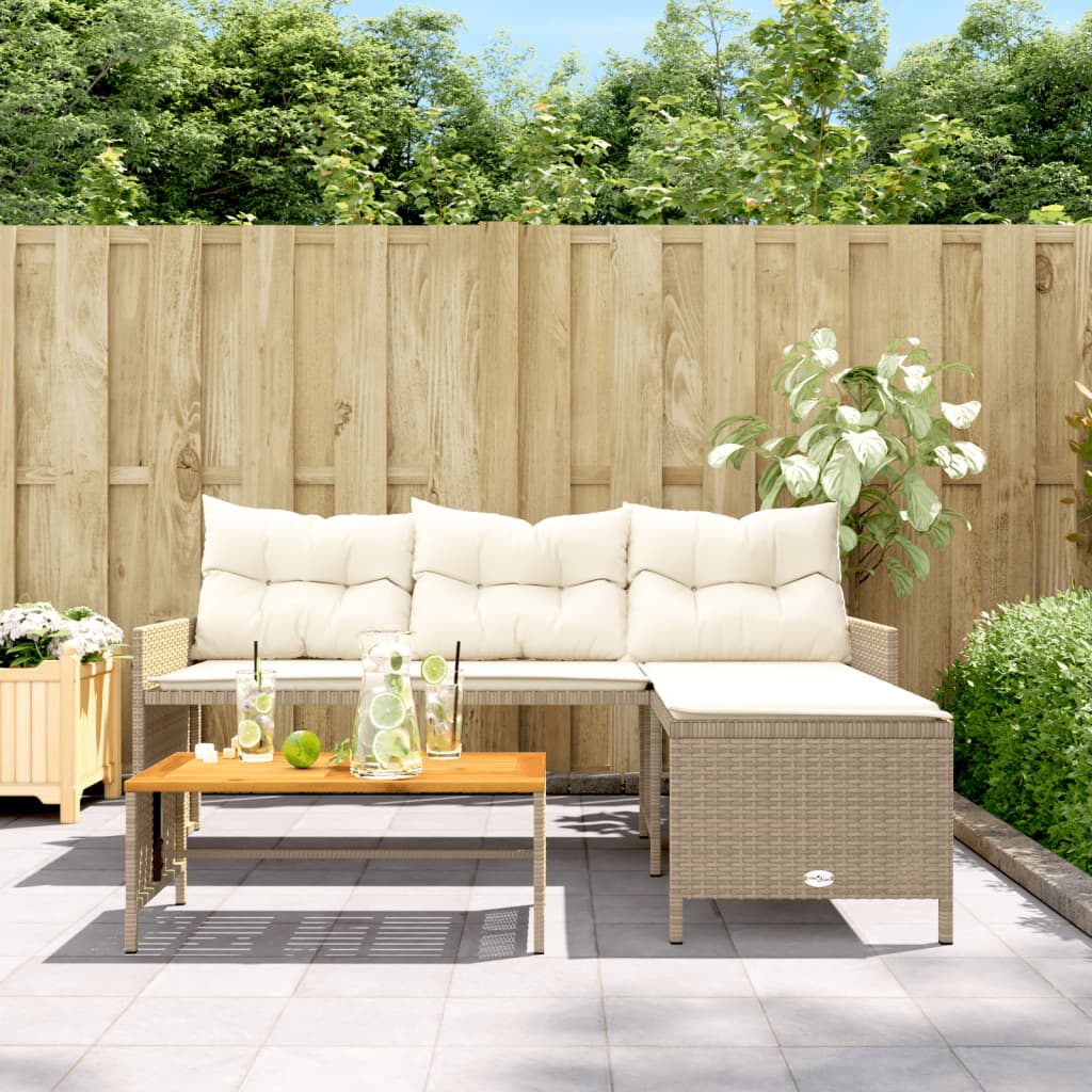 Tuinbank met tafel en kussens L-vormig poly rattan beige is nu te koop bij PeponiXL, paradijselijk wonen!