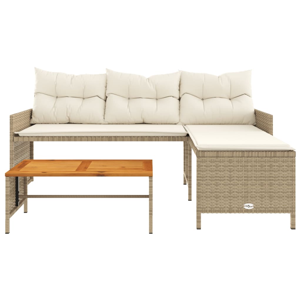 Tuinbank met tafel en kussens L-vormig poly rattan beige is nu te koop bij PeponiXL, paradijselijk wonen!