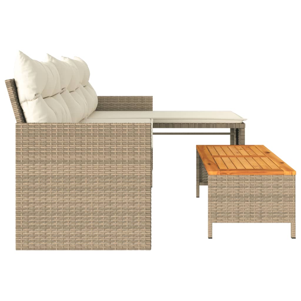 Tuinbank met tafel en kussens L-vormig poly rattan beige is nu te koop bij PeponiXL, paradijselijk wonen!
