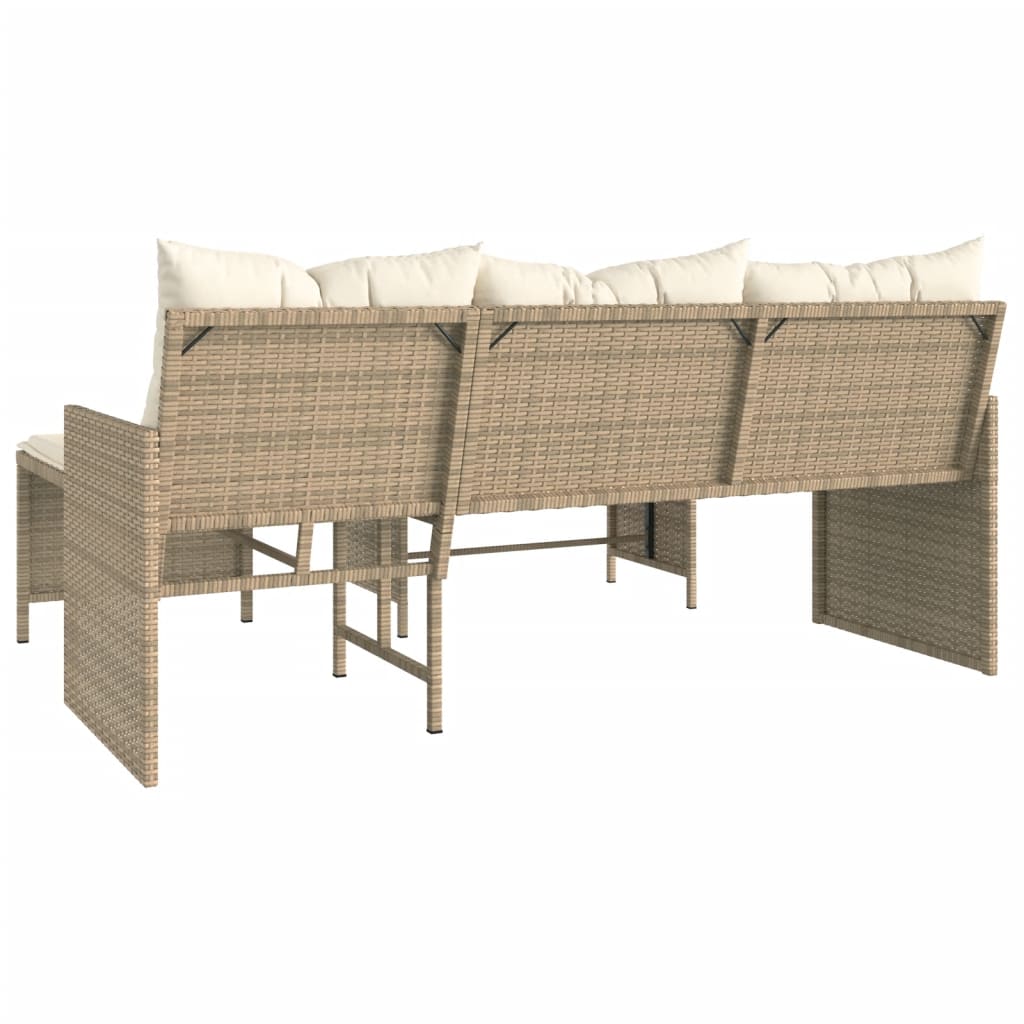 Tuinbank met tafel en kussens L-vormig poly rattan beige is nu te koop bij PeponiXL, paradijselijk wonen!