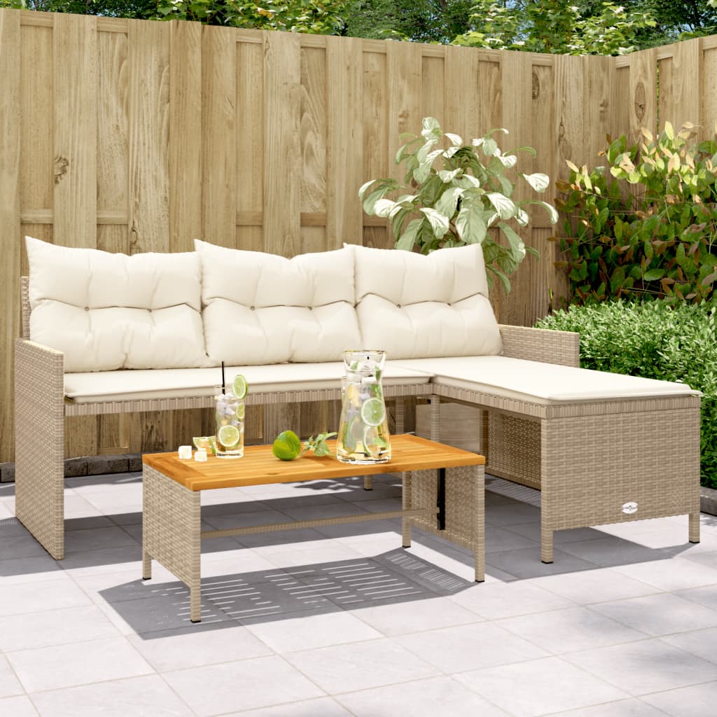 Tuinbank met tafel en kussens L-vormig poly rattan beige is nu te koop bij PeponiXL, paradijselijk wonen!