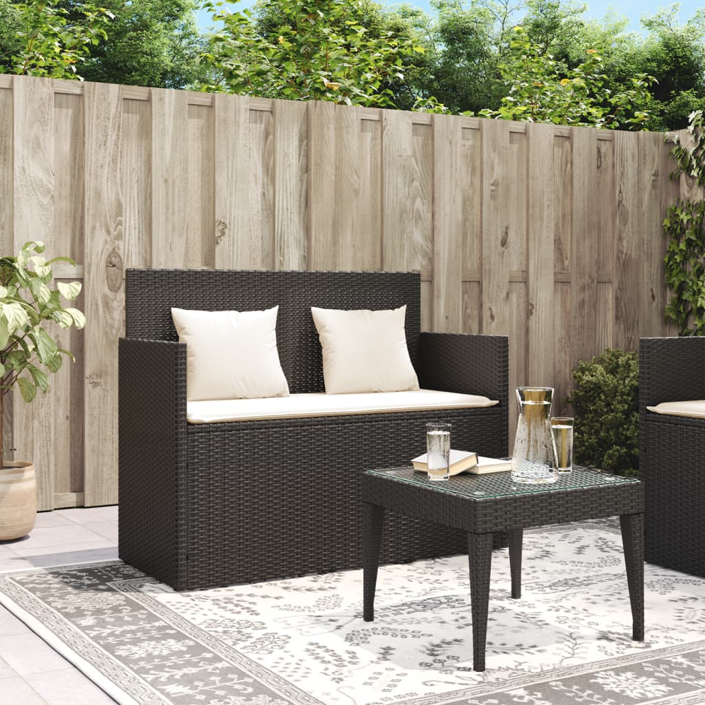Tuinbank met kussens poly rattan zwart is nu te koop bij PeponiXL, paradijselijk wonen!