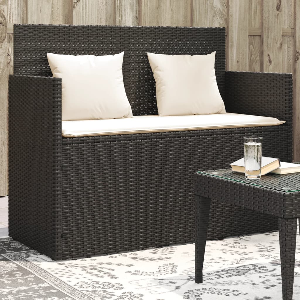 Tuinbank met kussens poly rattan zwart is nu te koop bij PeponiXL, paradijselijk wonen!