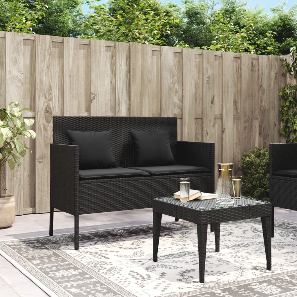 Tuinbank met kussens poly rattan zwart is nu te koop bij PeponiXL, paradijselijk wonen!