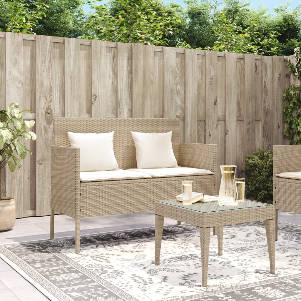 Tuinbank met kussens poly rattan beige is nu te koop bij PeponiXL, paradijselijk wonen!