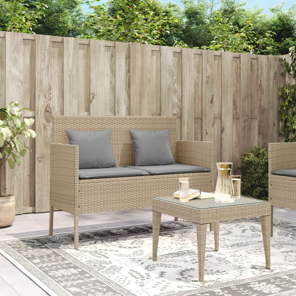 Tuinbank met kussens poly rattan beige is nu te koop bij PeponiXL, paradijselijk wonen!