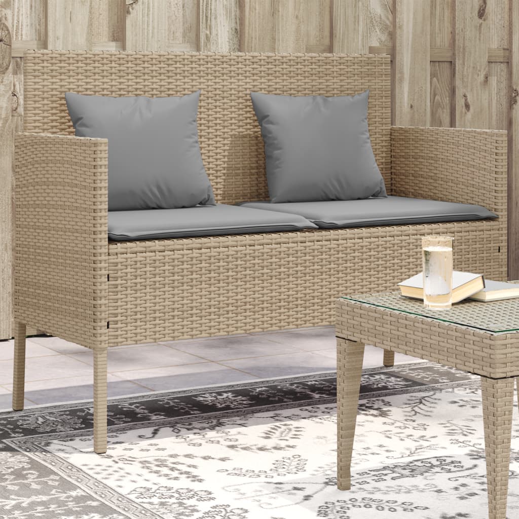 Tuinbank met kussens poly rattan beige is nu te koop bij PeponiXL, paradijselijk wonen!