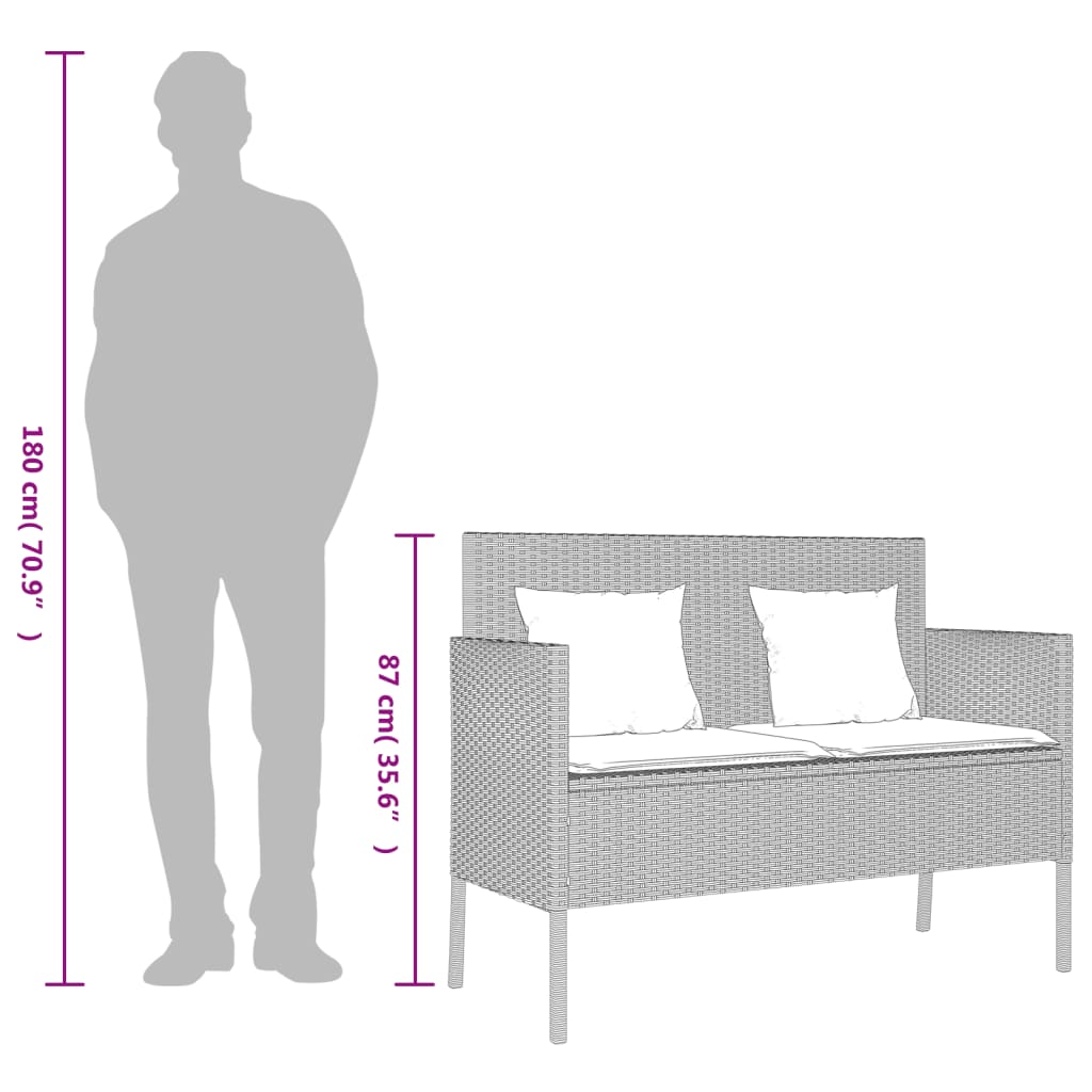 Tuinbank met kussens poly rattan lichtgrijs is nu te koop bij PeponiXL, paradijselijk wonen!