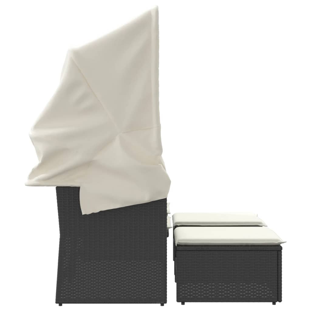 Tuinbank 2-zits met luifel en voetenbanken poly rattan zwart is nu te koop bij PeponiXL, paradijselijk wonen!