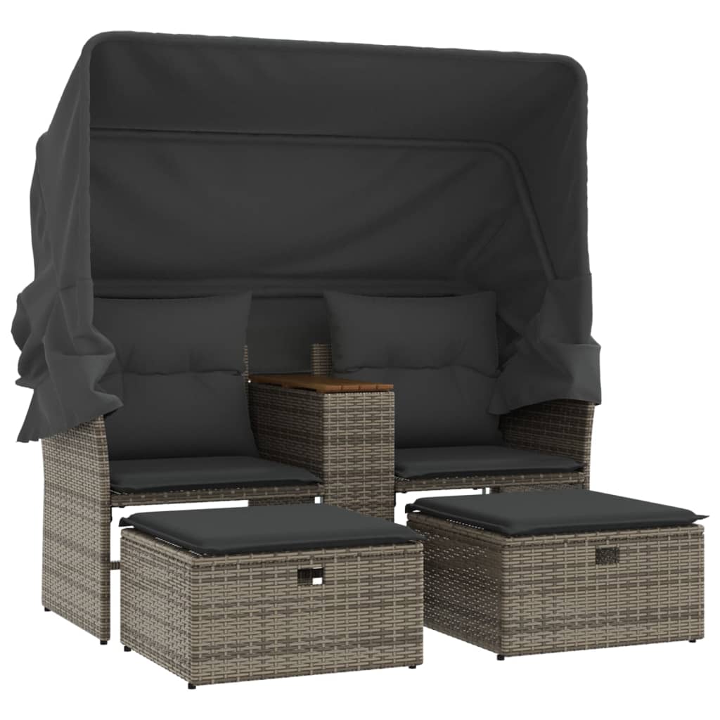 Tuinbank 2-zits met luifel en voetenbanken poly rattan grijs is nu te koop bij PeponiXL, paradijselijk wonen!