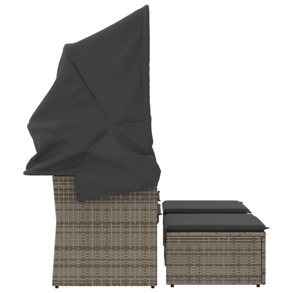 Tuinbank 2-zits met luifel en voetenbanken poly rattan grijs is nu te koop bij PeponiXL, paradijselijk wonen!