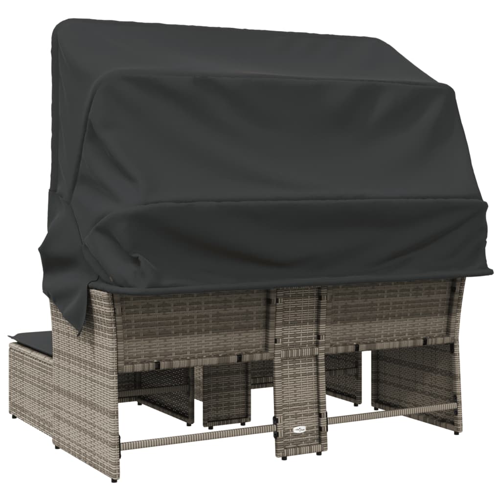 Tuinbank 2-zits met luifel en voetenbanken poly rattan grijs is nu te koop bij PeponiXL, paradijselijk wonen!