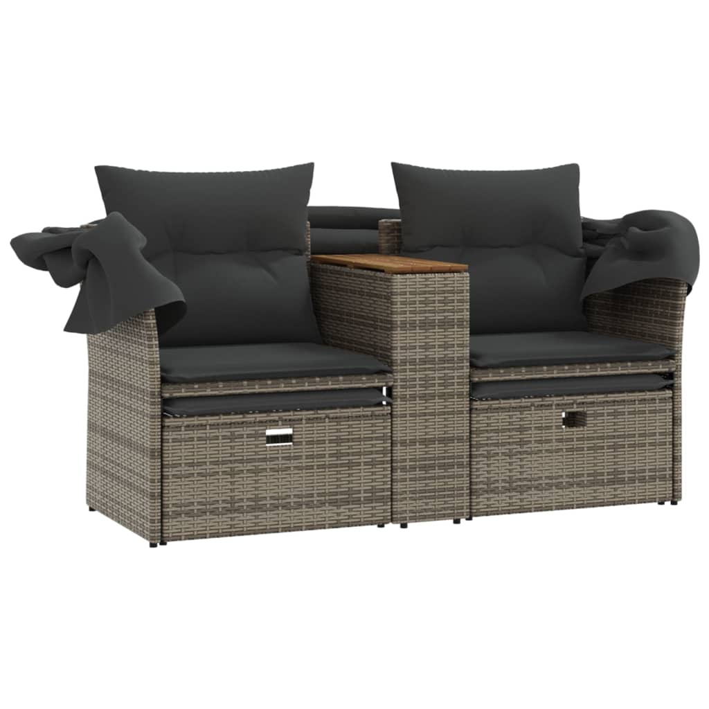 Tuinbank 2-zits met luifel en voetenbanken poly rattan grijs is nu te koop bij PeponiXL, paradijselijk wonen!
