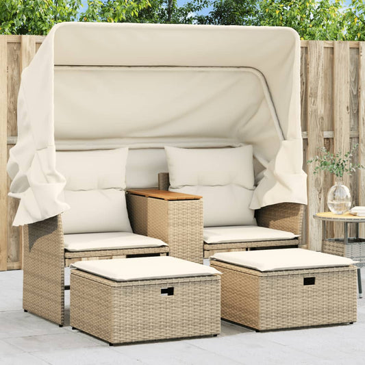 Tuinbank 2-zits met luifel en voetenbanken poly rattan beige is nu te koop bij PeponiXL, paradijselijk wonen!