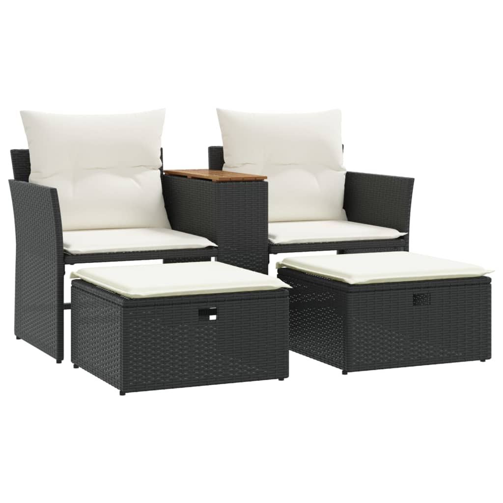 Tuinbank 2-zits met voetenbanken poly rattan zwart is nu te koop bij PeponiXL, paradijselijk wonen!