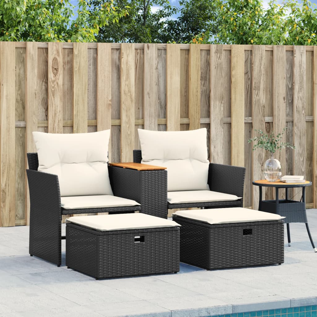 Tuinbank 2-zits met voetenbanken poly rattan zwart is nu te koop bij PeponiXL, paradijselijk wonen!