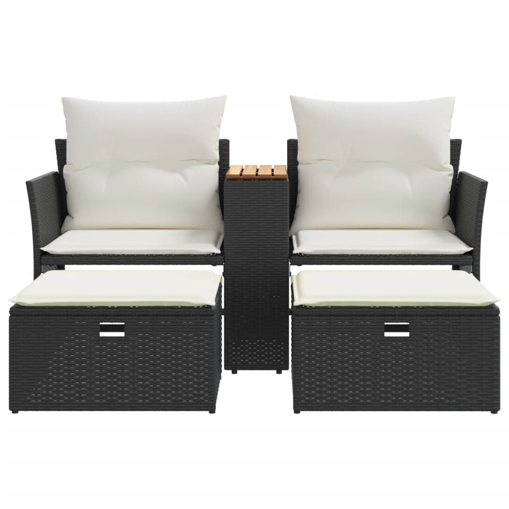 Tuinbank 2-zits met voetenbanken poly rattan zwart is nu te koop bij PeponiXL, paradijselijk wonen!