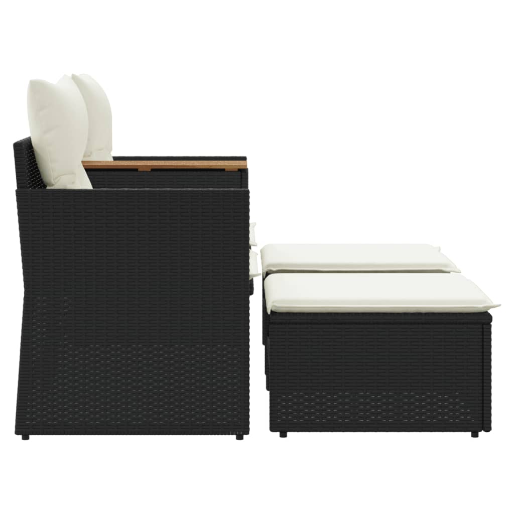 Tuinbank 2-zits met voetenbanken poly rattan zwart is nu te koop bij PeponiXL, paradijselijk wonen!