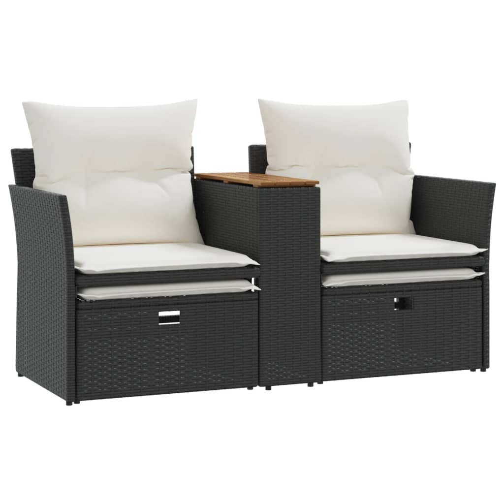 Tuinbank 2-zits met voetenbanken poly rattan zwart is nu te koop bij PeponiXL, paradijselijk wonen!