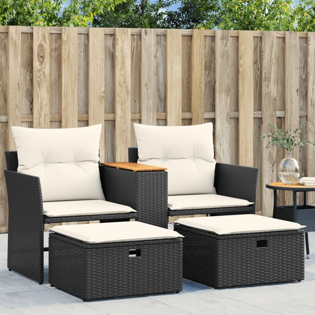 Tuinbank 2-zits met voetenbanken poly rattan zwart is nu te koop bij PeponiXL, paradijselijk wonen!