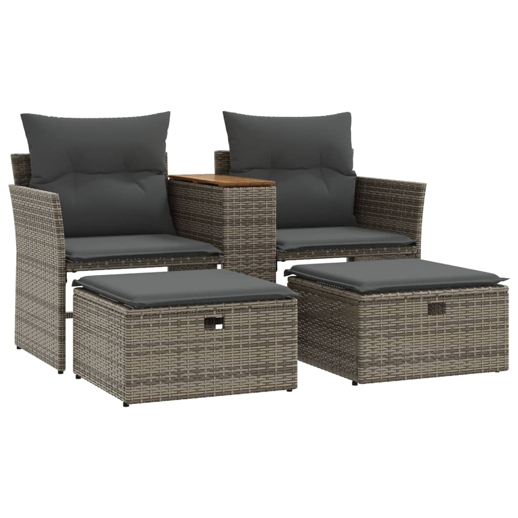 Tuinbank 2-zits met voetenbanken poly rattan grijs is nu te koop bij PeponiXL, paradijselijk wonen!