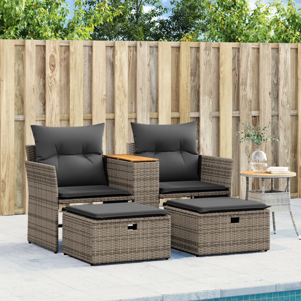 Tuinbank 2-zits met voetenbanken poly rattan grijs is nu te koop bij PeponiXL, paradijselijk wonen!