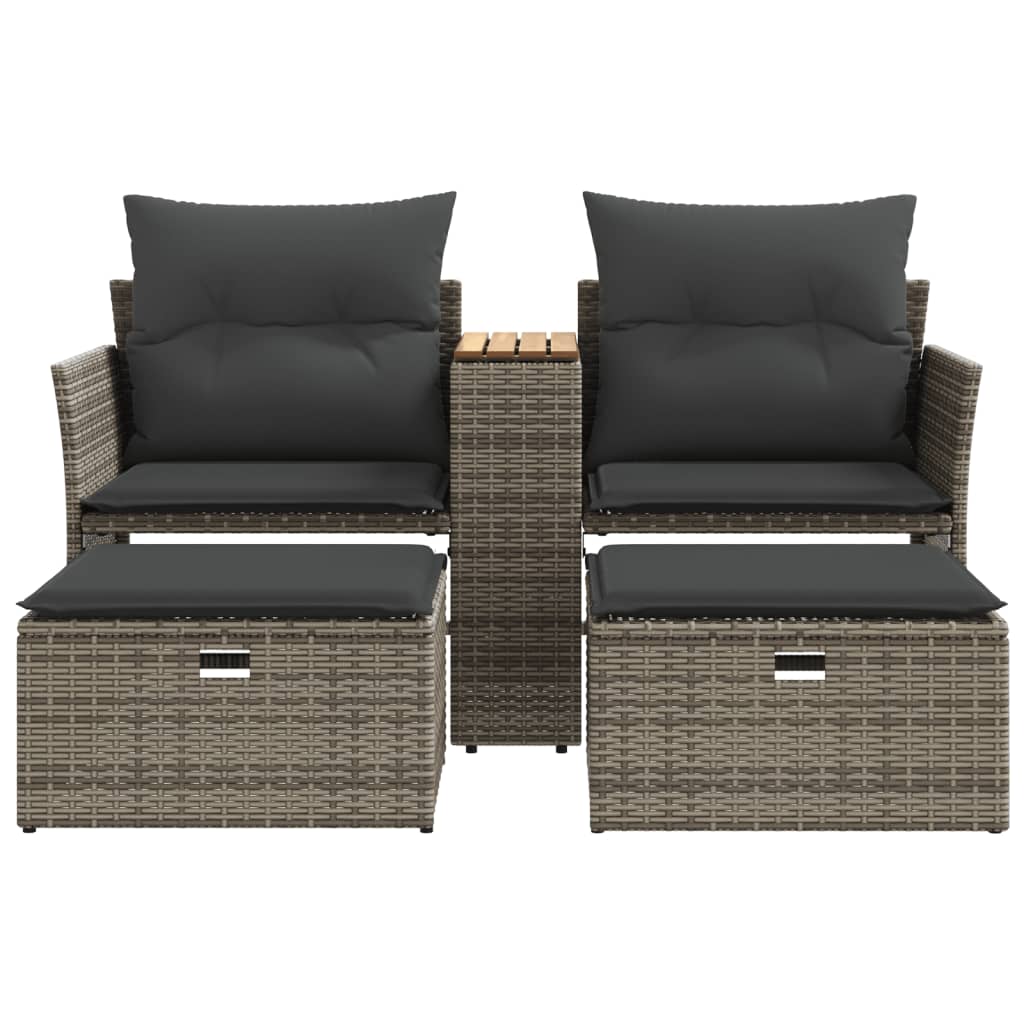 Tuinbank 2-zits met voetenbanken poly rattan grijs is nu te koop bij PeponiXL, paradijselijk wonen!