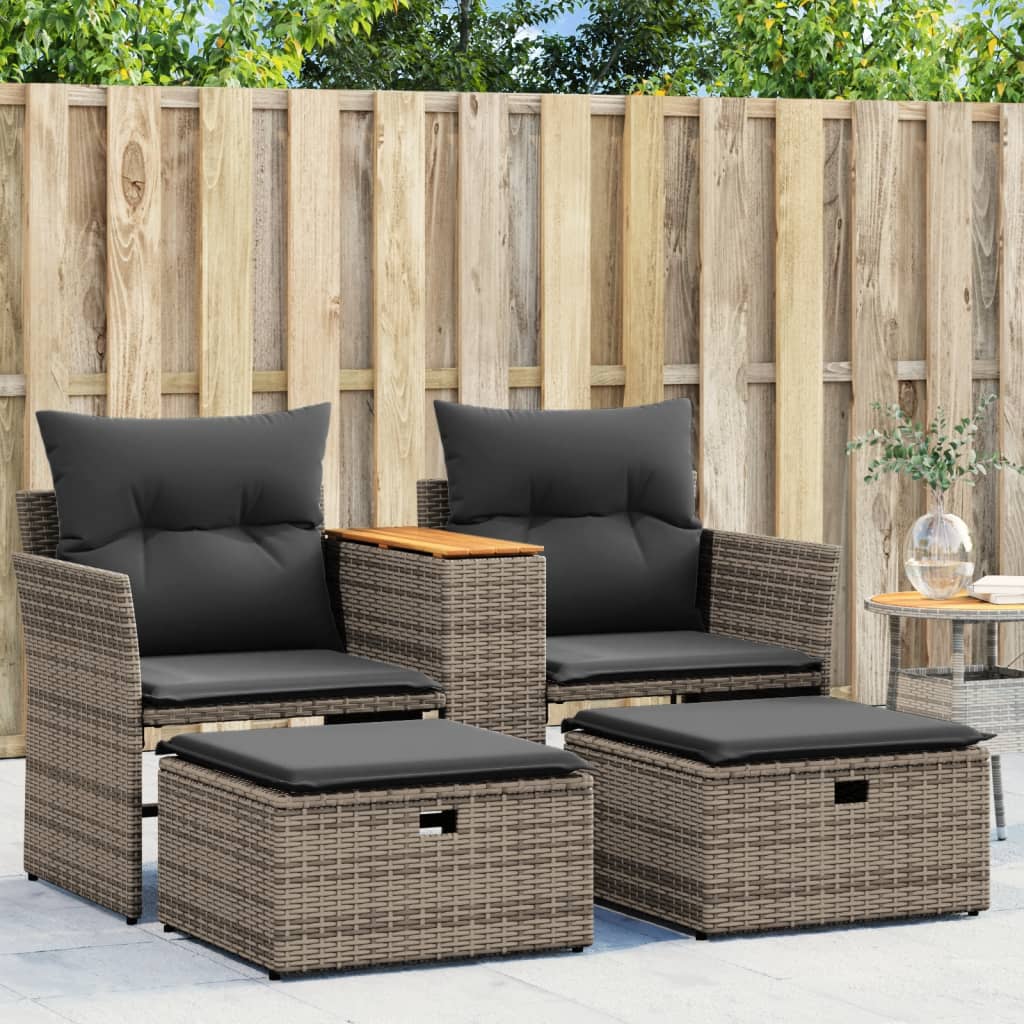 Tuinbank 2-zits met voetenbanken poly rattan grijs is nu te koop bij PeponiXL, paradijselijk wonen!