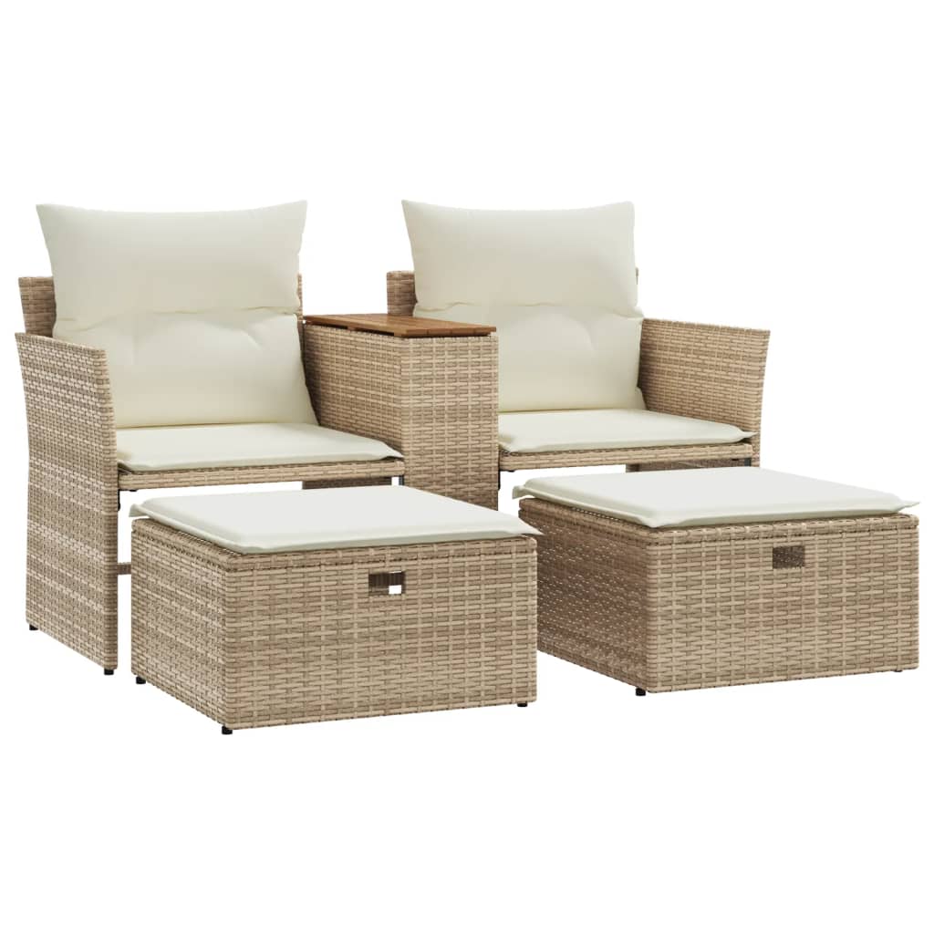 Tuinbank 2-zits met voetenbanken poly rattan beige is nu te koop bij PeponiXL, paradijselijk wonen!