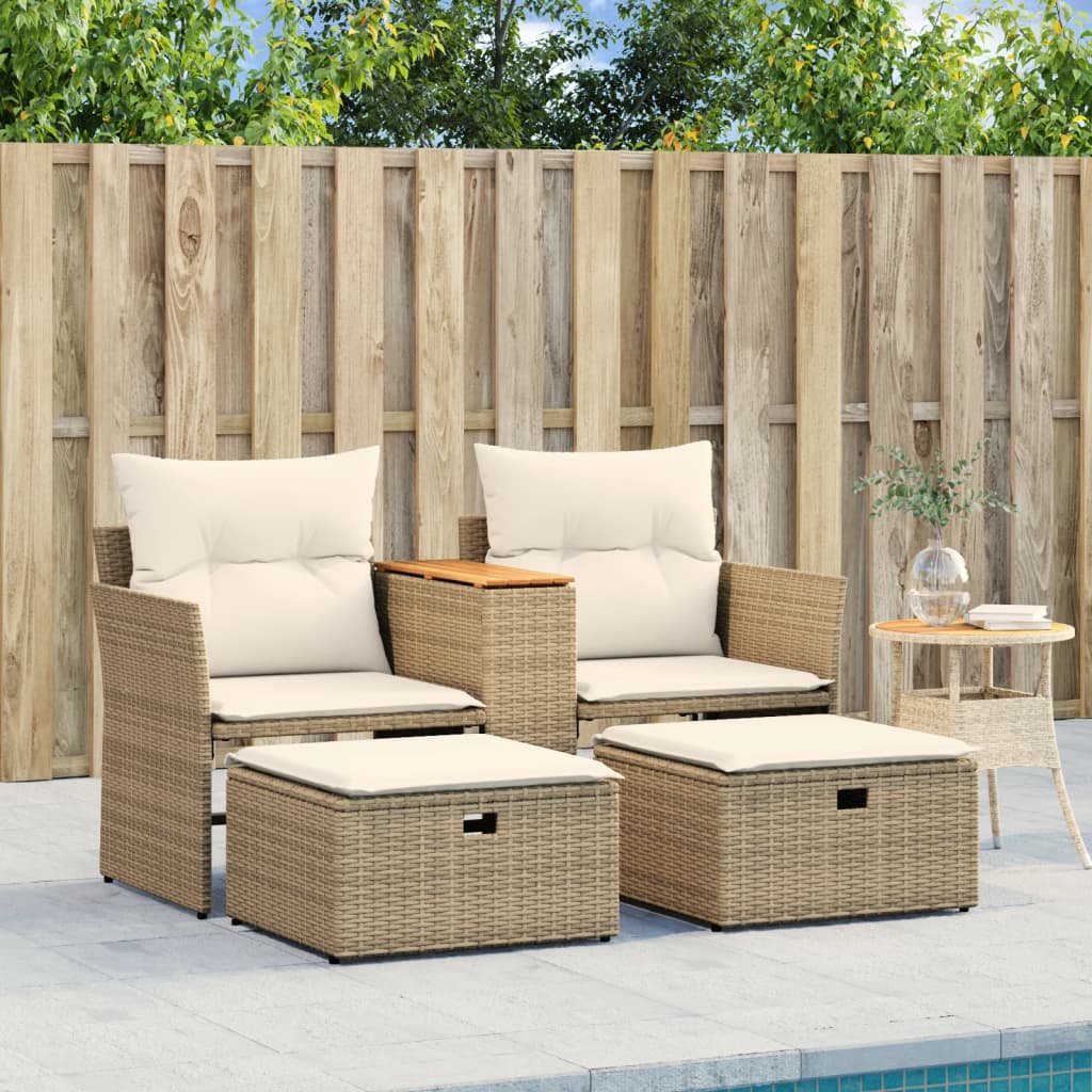 Tuinbank 2-zits met voetenbanken poly rattan beige is nu te koop bij PeponiXL, paradijselijk wonen!
