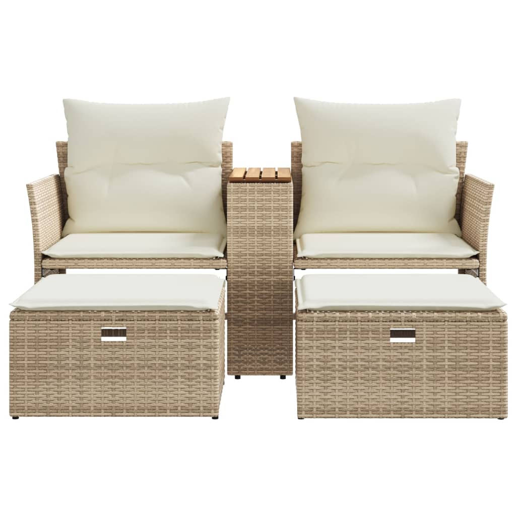 Tuinbank 2-zits met voetenbanken poly rattan beige is nu te koop bij PeponiXL, paradijselijk wonen!