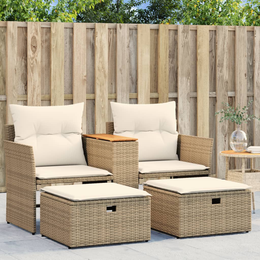 Tuinbank 2-zits met voetenbanken poly rattan beige is nu te koop bij PeponiXL, paradijselijk wonen!