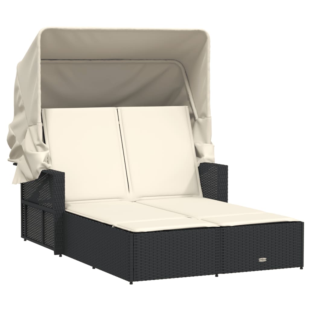 Ligbed 2-persoons met luifel en kussens poly rattan zwart is nu te koop bij PeponiXL, paradijselijk wonen!