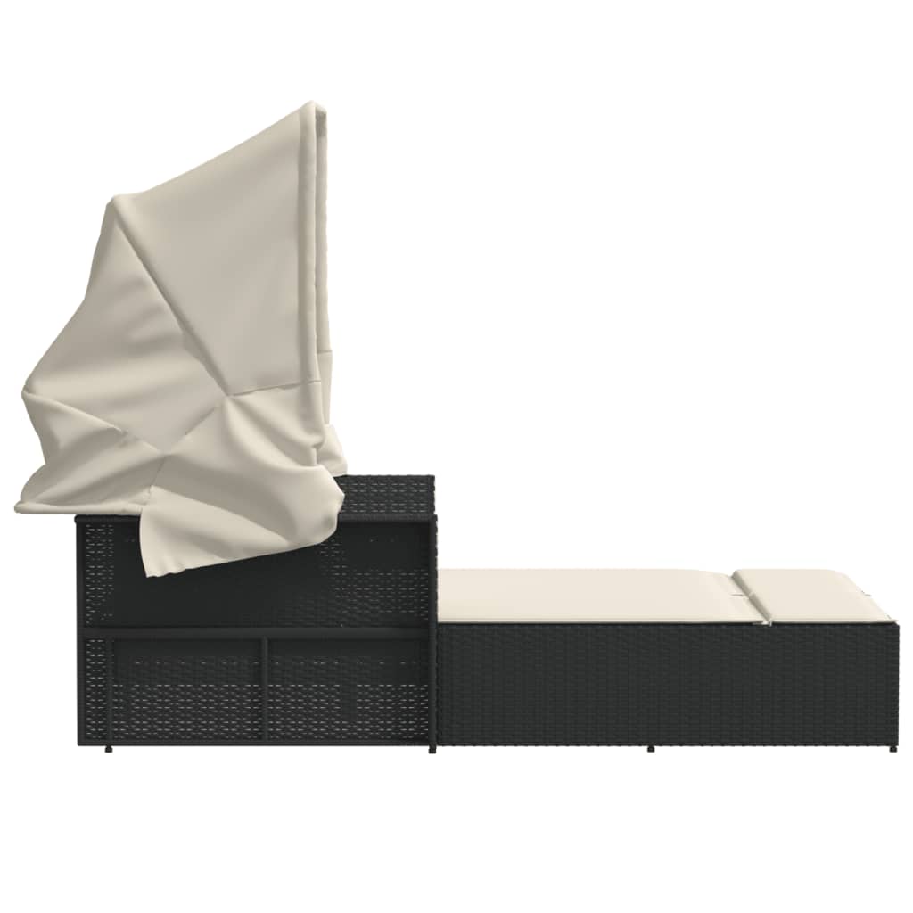 Ligbed 2-persoons met luifel en kussens poly rattan zwart is nu te koop bij PeponiXL, paradijselijk wonen!