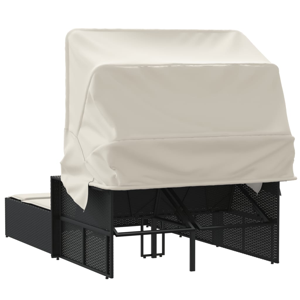 Ligbed 2-persoons met luifel en kussens poly rattan zwart is nu te koop bij PeponiXL, paradijselijk wonen!