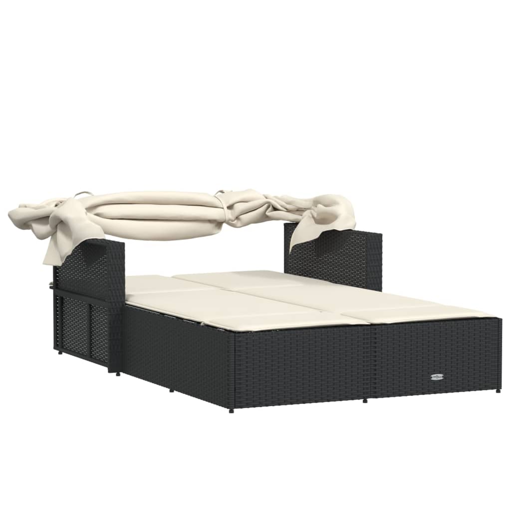 Ligbed 2-persoons met luifel en kussens poly rattan zwart is nu te koop bij PeponiXL, paradijselijk wonen!