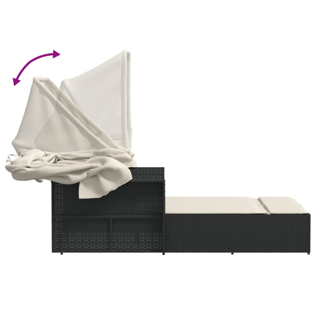 Ligbed 2-persoons met luifel en kussens poly rattan zwart is nu te koop bij PeponiXL, paradijselijk wonen!