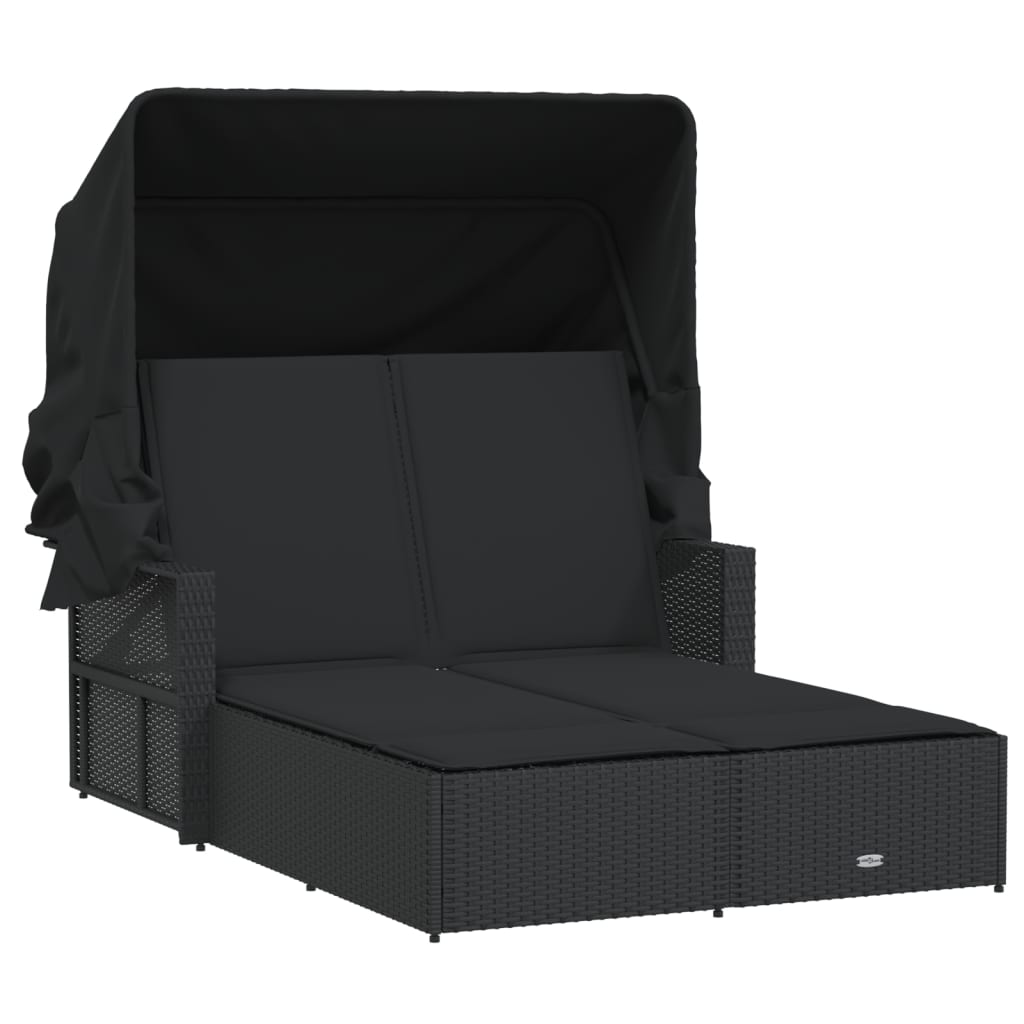 Ligbed 2-persoons met luifel en kussens poly rattan zwart is nu te koop bij PeponiXL, paradijselijk wonen!