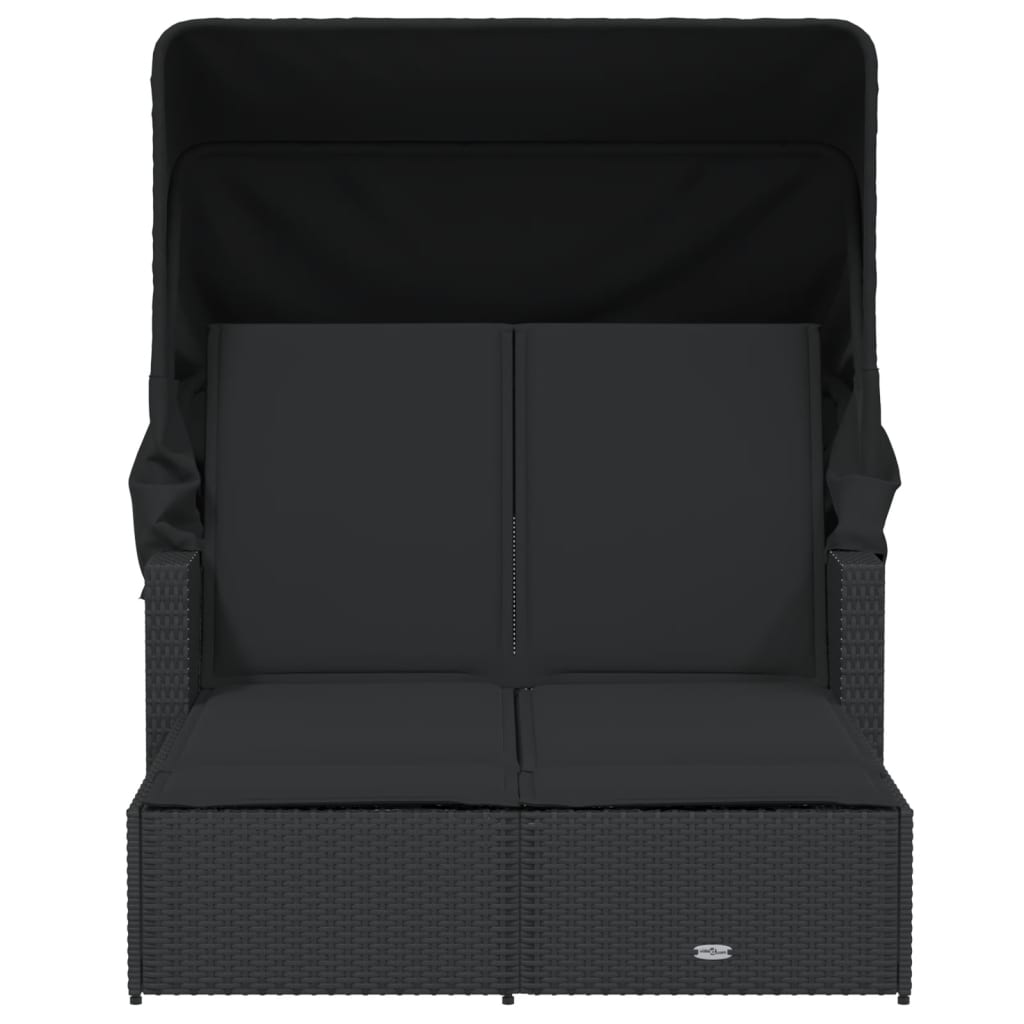 Ligbed 2-persoons met luifel en kussens poly rattan zwart is nu te koop bij PeponiXL, paradijselijk wonen!