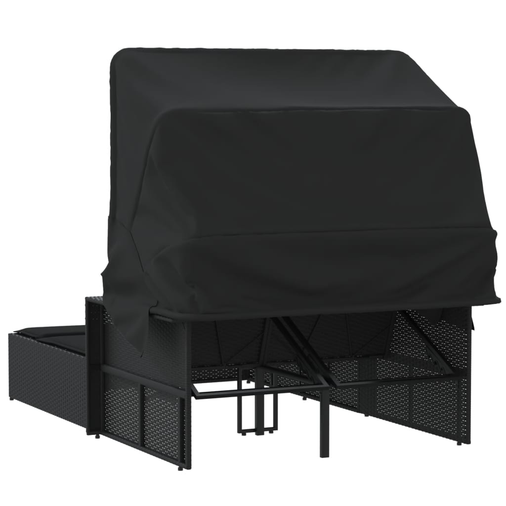 Ligbed 2-persoons met luifel en kussens poly rattan zwart is nu te koop bij PeponiXL, paradijselijk wonen!