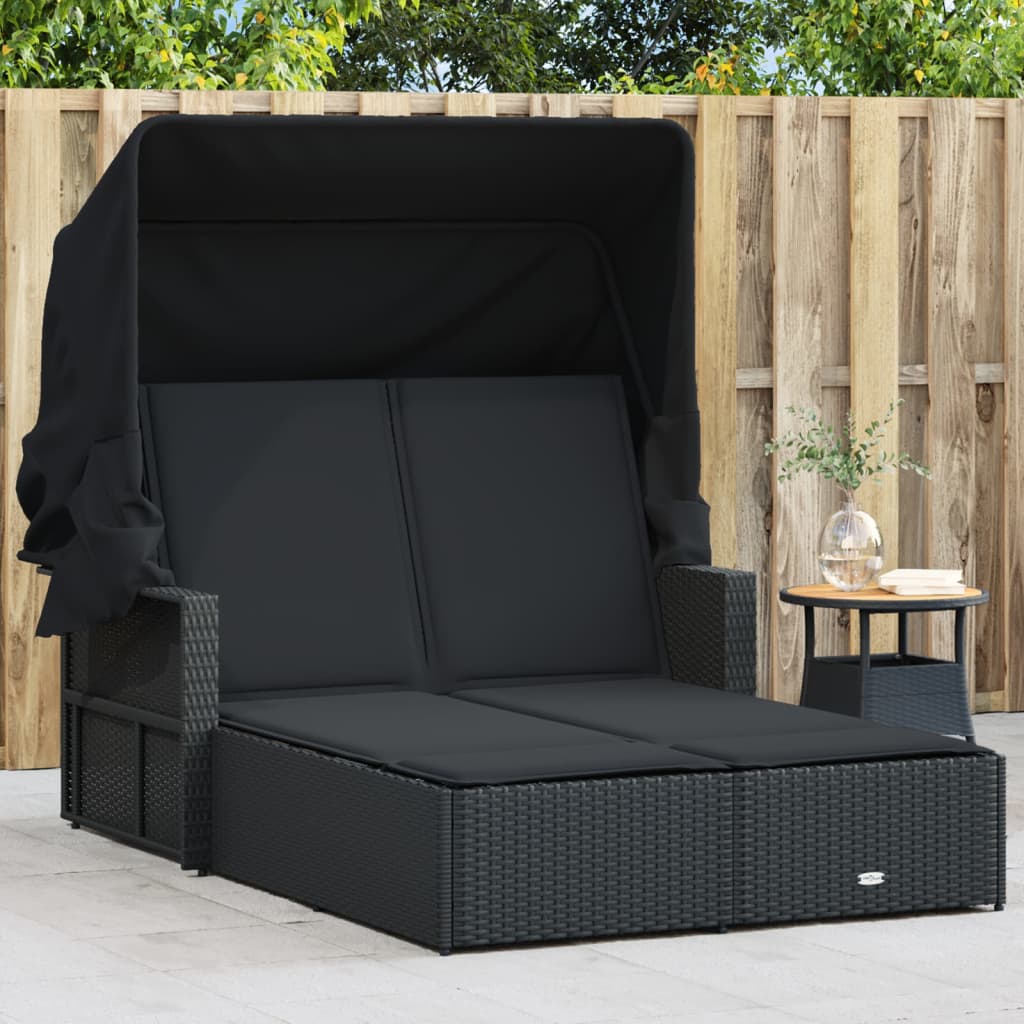 Ligbed 2-persoons met luifel en kussens poly rattan zwart is nu te koop bij PeponiXL, paradijselijk wonen!