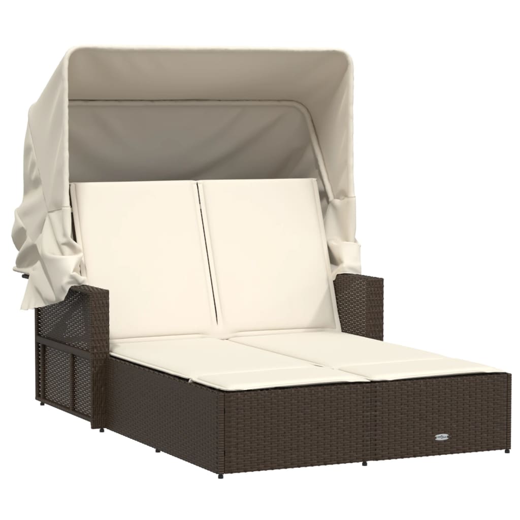 Ligbed 2-persoons met luifel en kussens poly rattan bruin is nu te koop bij PeponiXL, paradijselijk wonen!