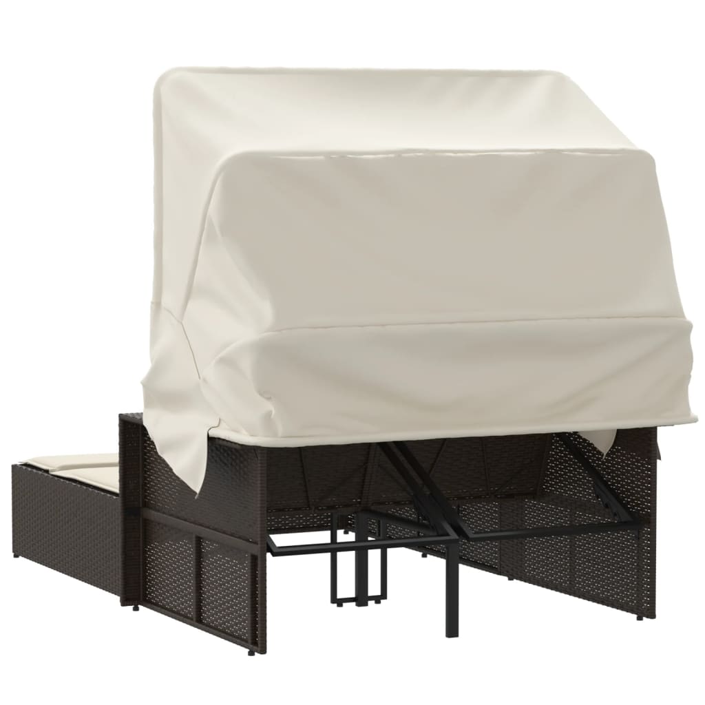 Ligbed 2-persoons met luifel en kussens poly rattan bruin is nu te koop bij PeponiXL, paradijselijk wonen!