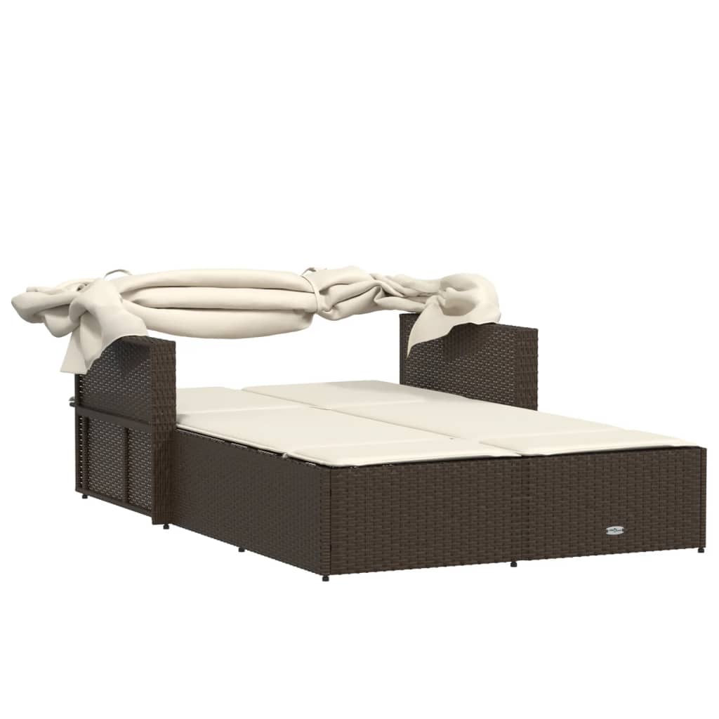 Ligbed 2-persoons met luifel en kussens poly rattan bruin is nu te koop bij PeponiXL, paradijselijk wonen!
